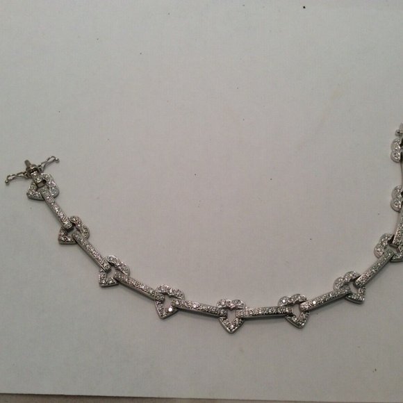 14k WHITE Solid Real Gold Daimond Heart Beautiful Fancy Lady Bracelet 7 1/4'' - Picture 5 of 8